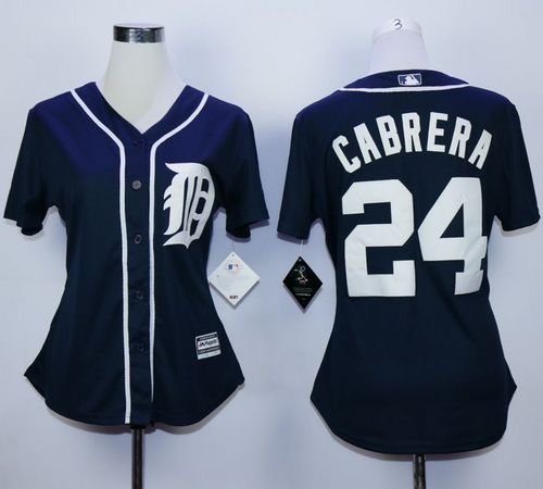 Tigers #24 Miguel Cabrera Navy Blue Women's Fashion Stitched MLB Jersey - Click Image to Close